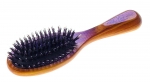 hair brush natural boar's bristles mixed with plastic pins in cushion, olive wood handle,  Made in Germany. Great if you have lots of tangled hair.